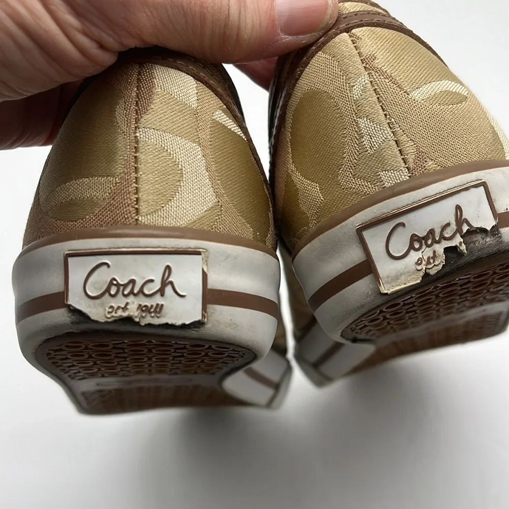 Coach Dee Logo Tennis Shoe‎ Lace Up Brown Sneaker Size 7B Athletic Preppy Retro